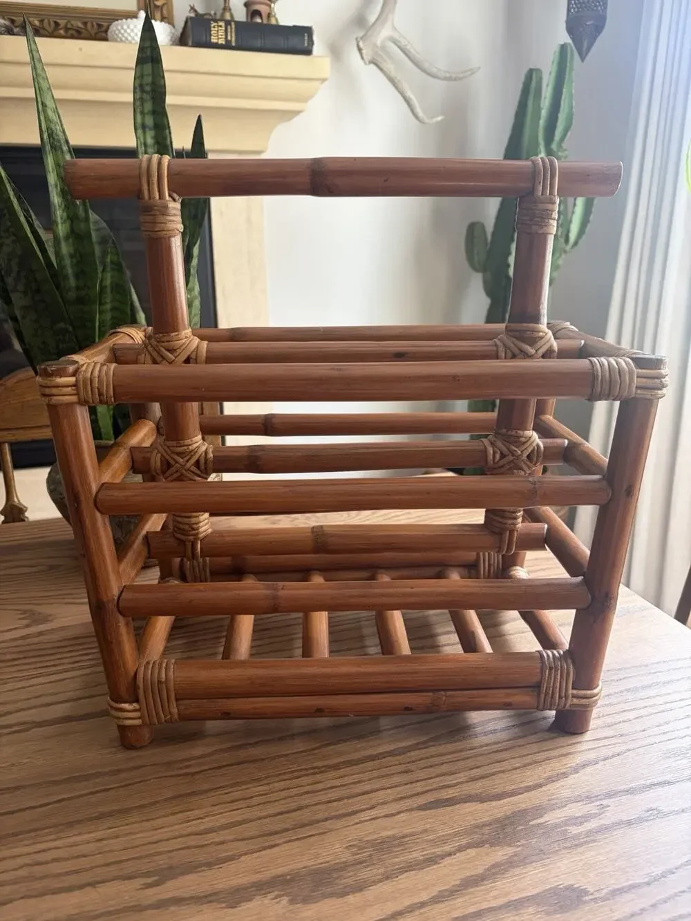 Vintage Midcentury 1960s Paul Frankl Style Bamboo Magazine Rack